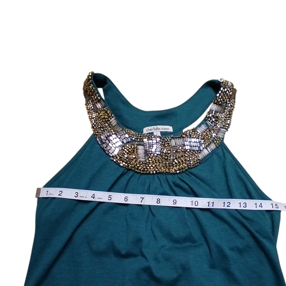 Charlotte Russe Green Women's Top With Beaded Collar Size L - Picture 5 of 6